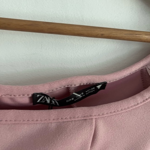 ZARA Off Shoulder TOPSTITCHED MIDI DRESS PALE PINK - Picture 6 of 13